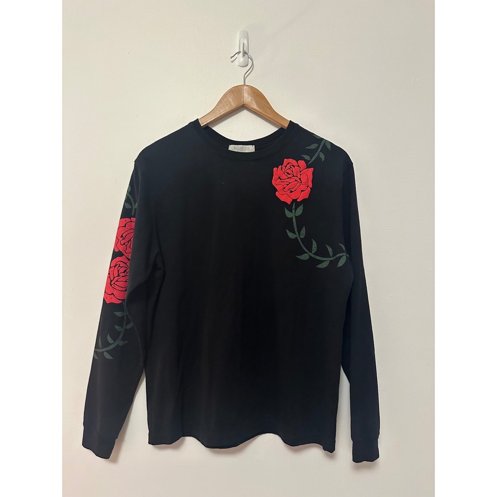 Ragabond Studio Black Organic Cotton Rose Graphic Long Sleeve Tee | Size XS